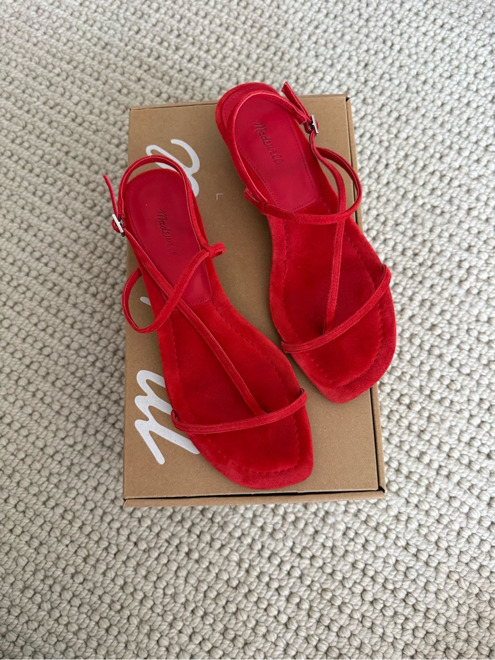 Madewell Maycie asymmetric t-strap low-heel red suede sandals - Picture 4 of 6